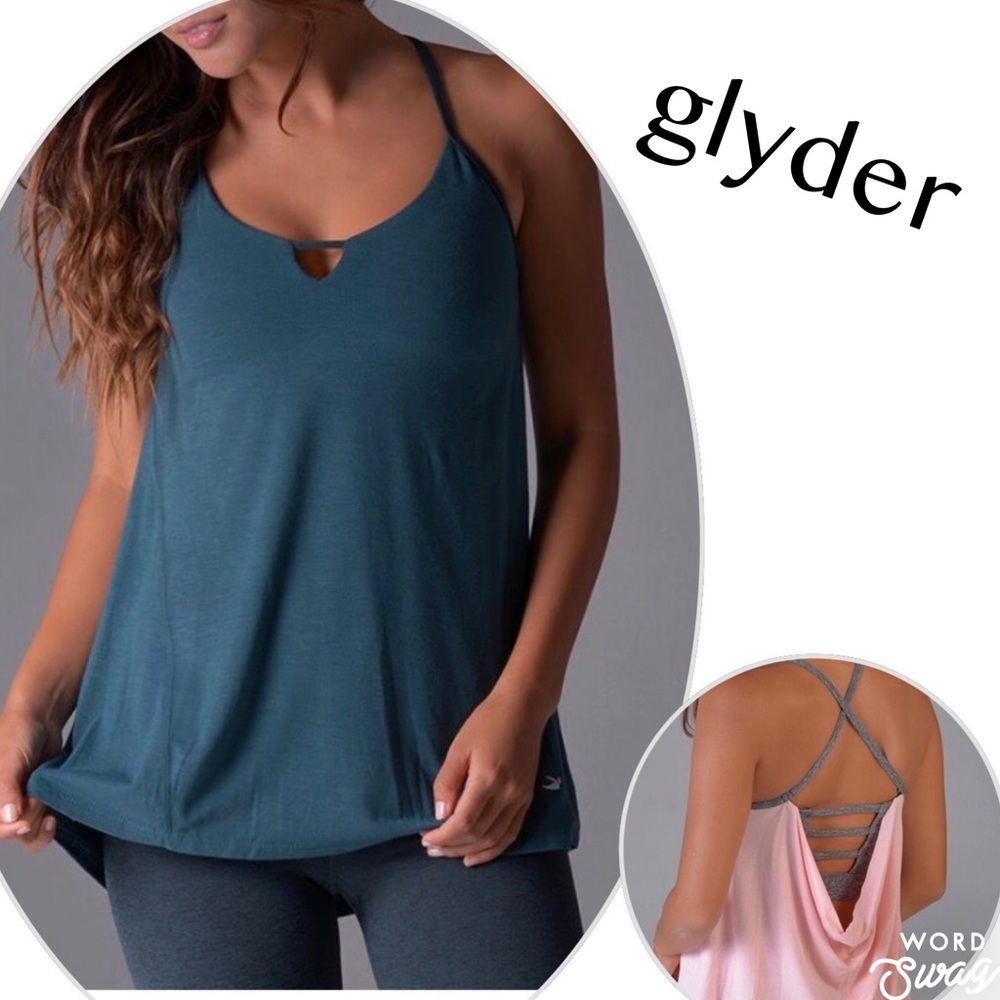 Glyder Allure Dark Teal Yoga/Athletic Tank Top Built-in Bra w/ Scoop Back Sz L